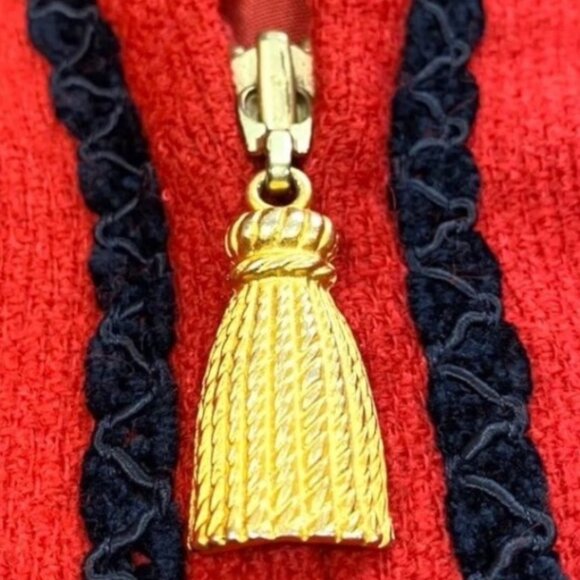 Georgiou Studio Vintage Red Wool/Nylon Womens Jacket With Gold Tassel Zipper - Picture 9 of 11